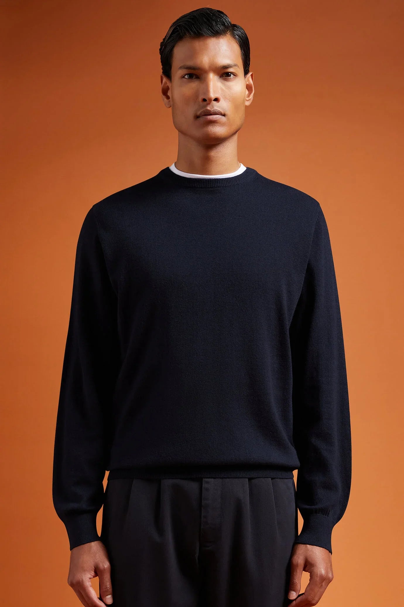 Men's regular fit crew neck jumper in wool and cotton