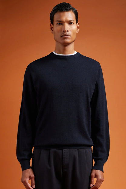 Men's regular fit crew neck jumper in wool and cotton