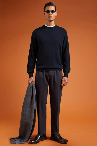 Men's regular fit crew neck jumper in wool and cotton