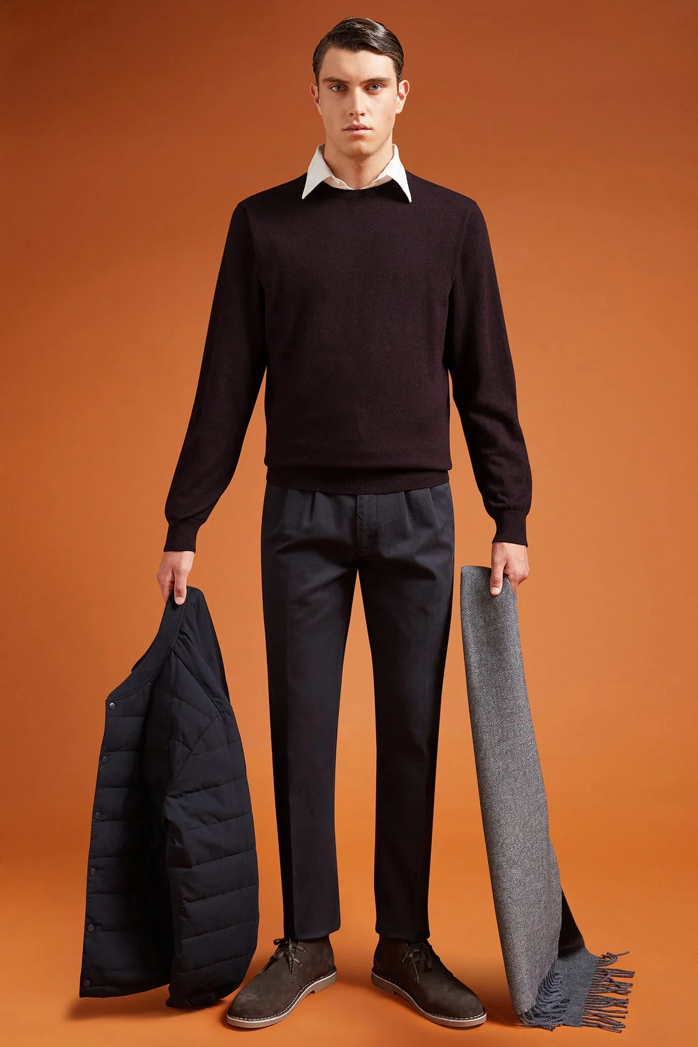 Men's regular fit crew neck jumper in wool and cotton