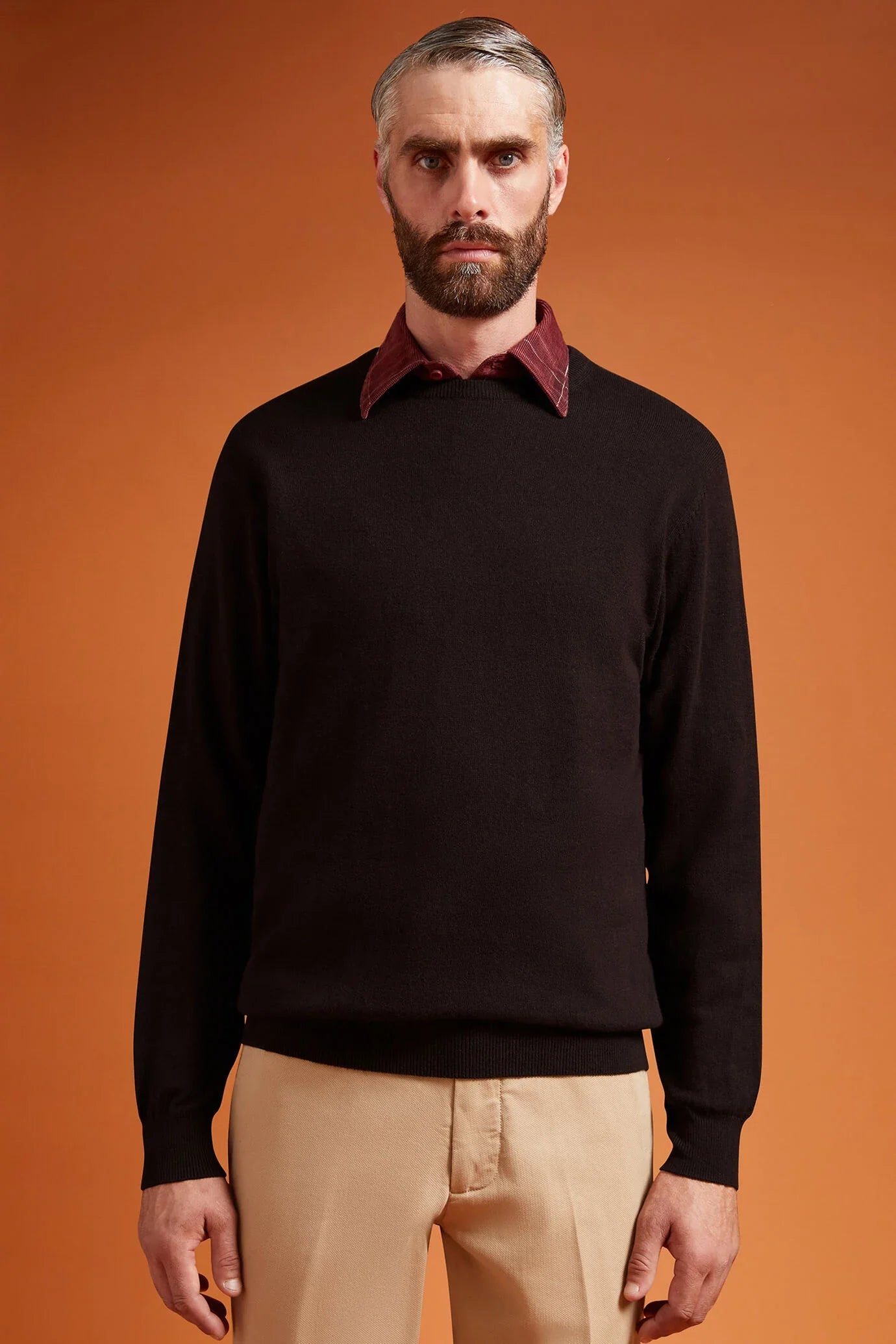 Men's regular fit crew neck jumper in wool and cotton