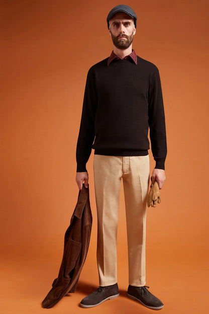 Men's regular fit crew neck jumper in wool and cotton