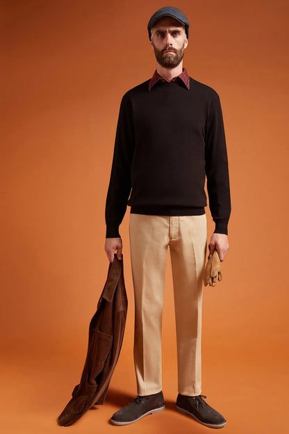 Men's regular fit crew neck jumper in wool and cotton
