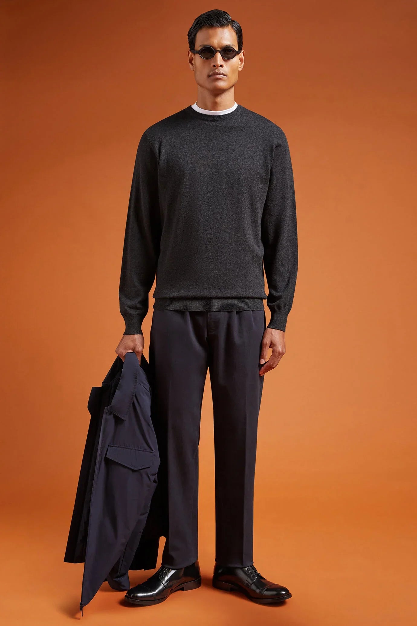 Men's regular fit crew neck jumper in wool and cotton