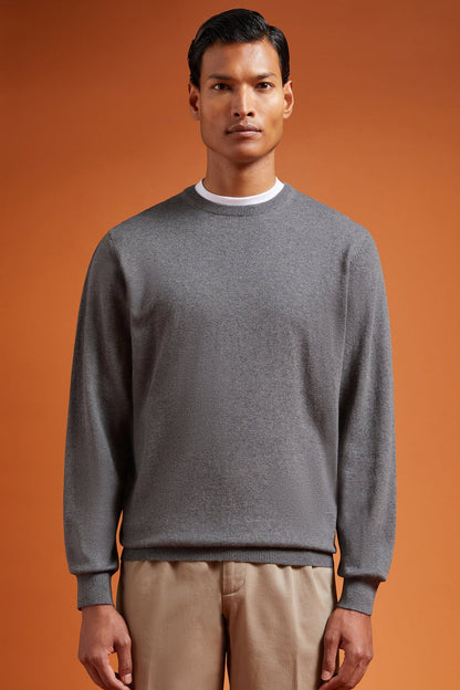 Men's regular fit crew neck jumper in wool and cotton