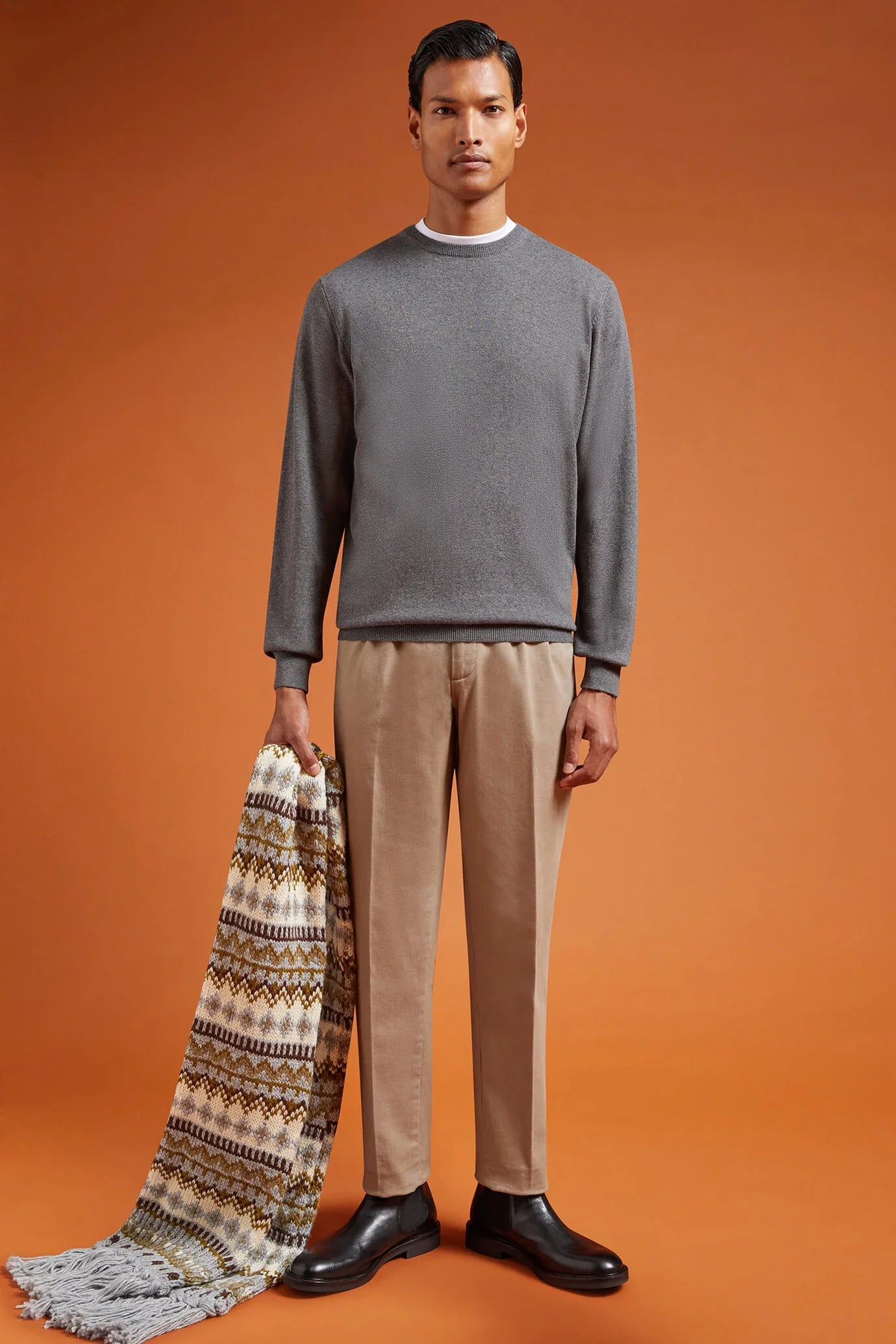 Men's regular fit crew neck jumper in wool and cotton