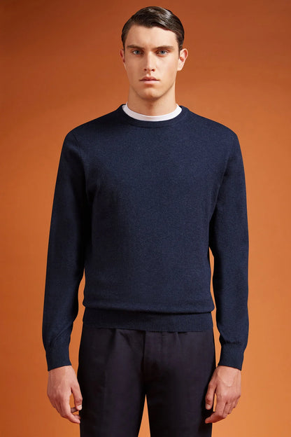 Men's regular fit crew neck jumper in wool and cotton