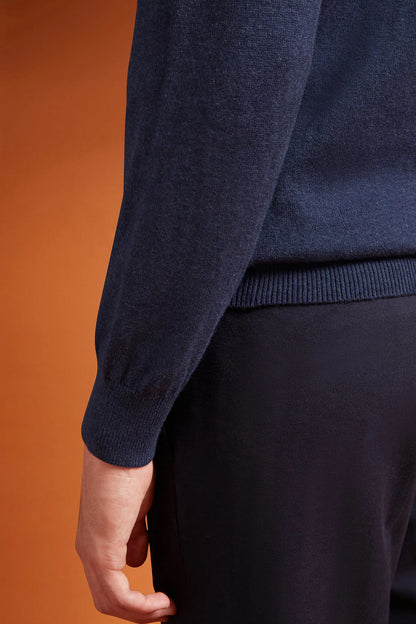 Men's regular fit crew neck jumper in wool and cotton
