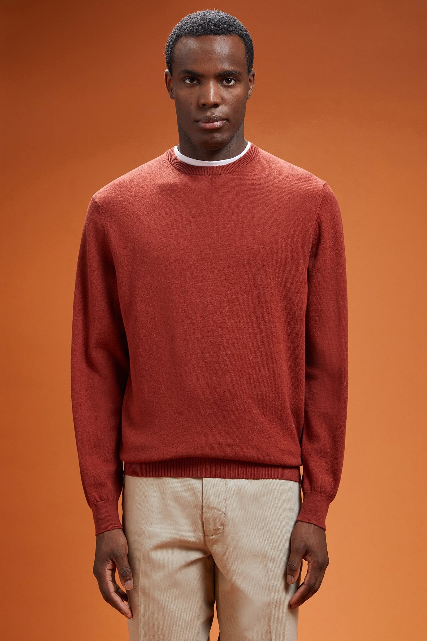 Men's regular fit crew neck jumper in wool and cotton