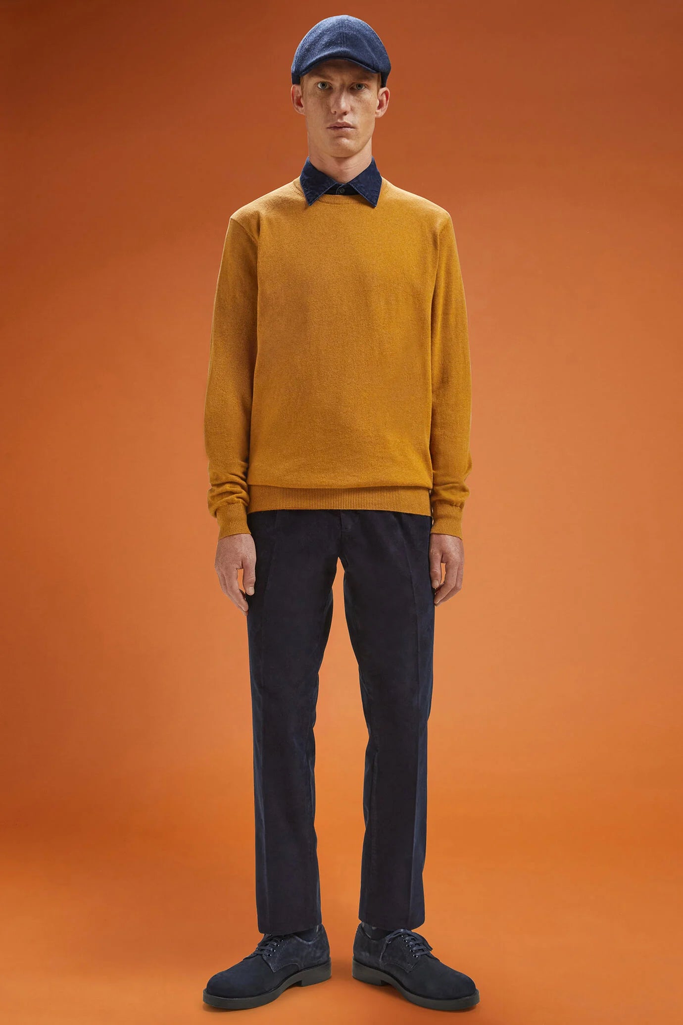 Men's regular fit crew neck jumper in wool and cotton