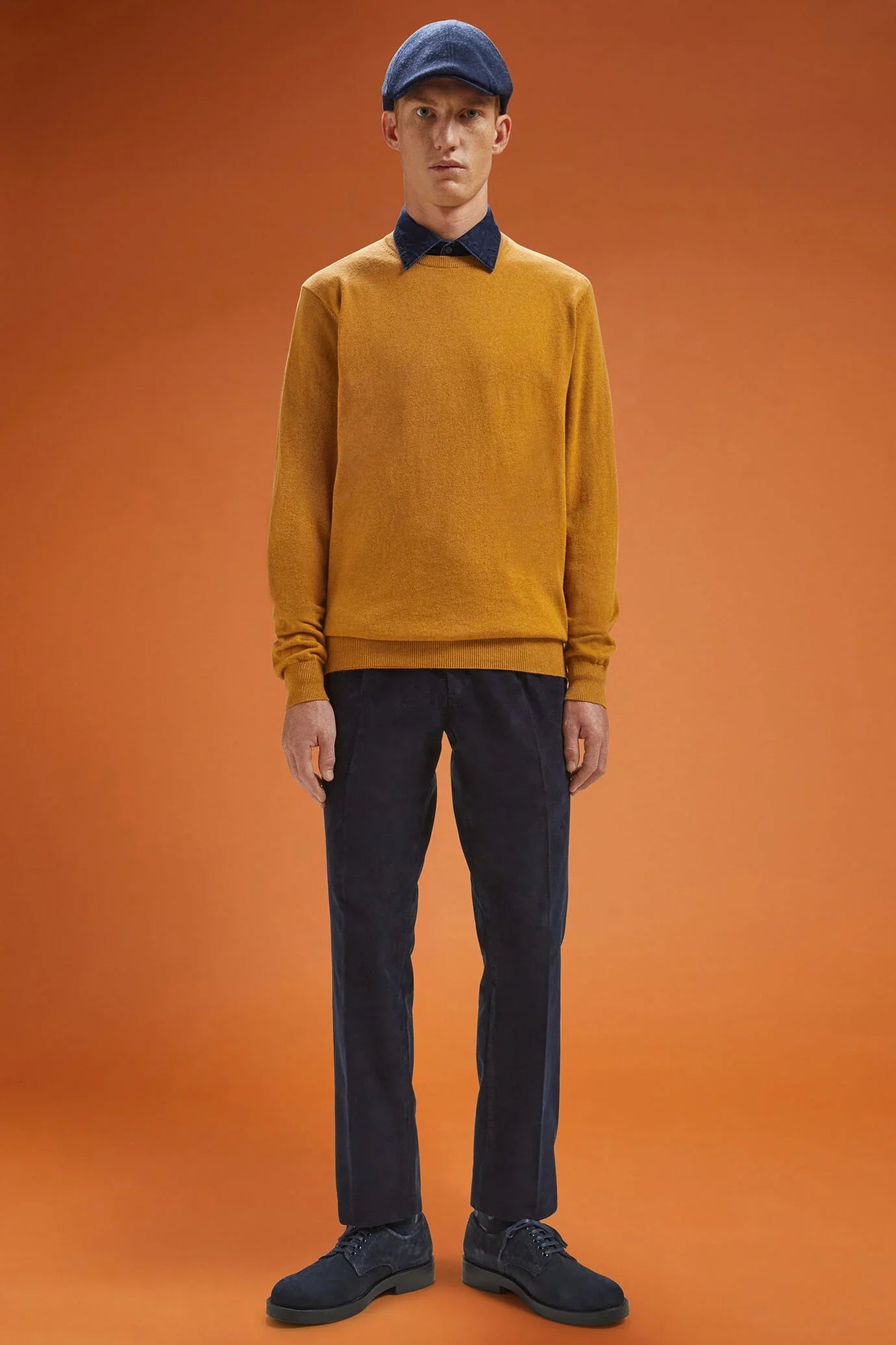Men's regular fit crew neck jumper in wool and cotton