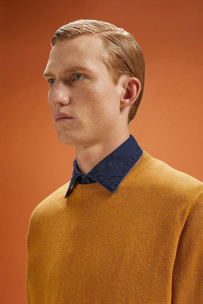Men's regular fit crew neck jumper in wool and cotton