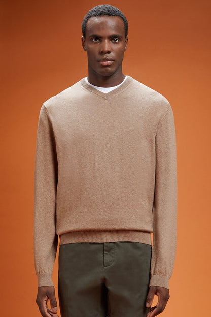 Men's regular fit V-neck jumper in wool and cotton