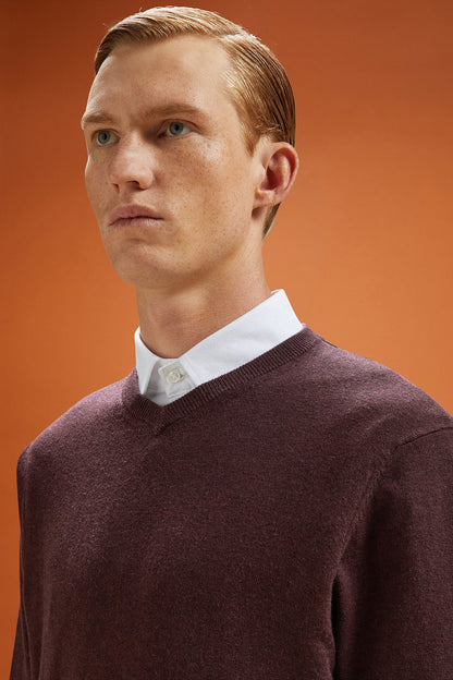 Men's regular fit V-neck jumper in wool and cotton