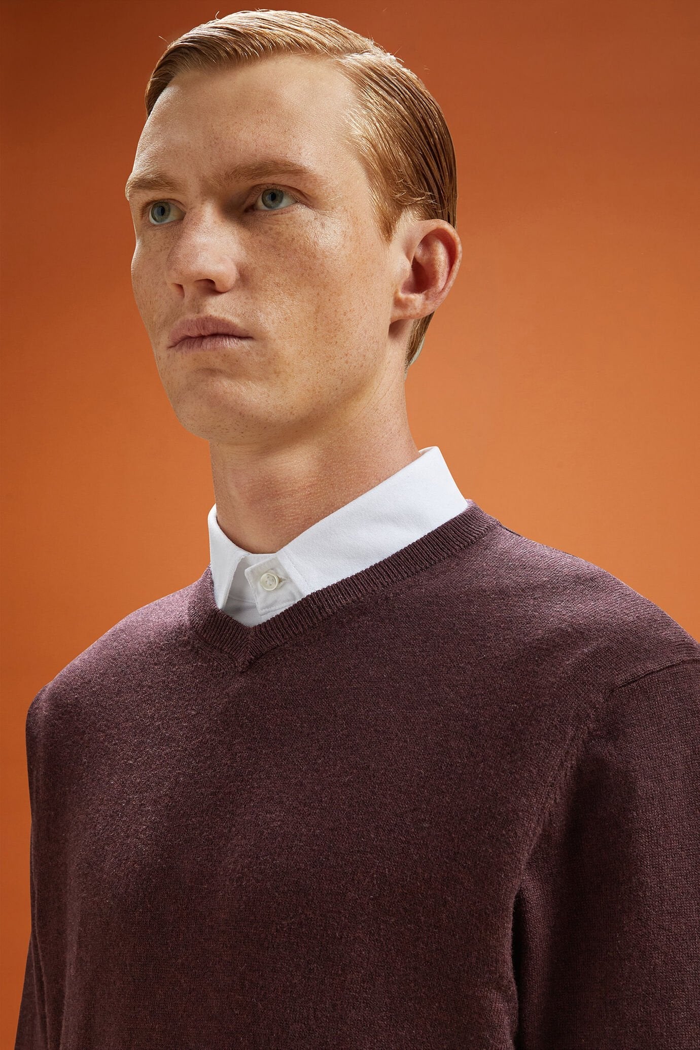 Men's regular fit V-neck jumper in wool and cotton