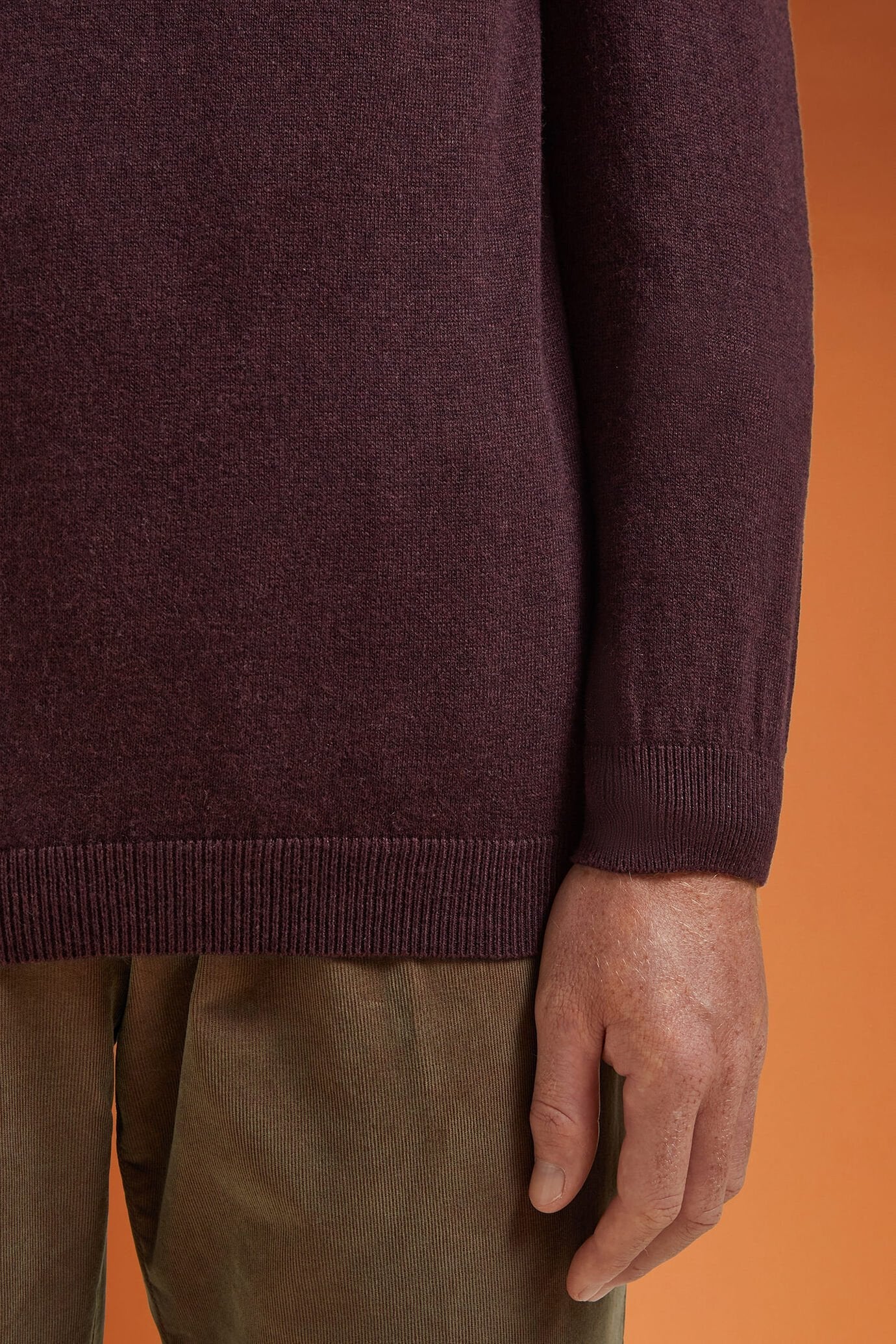 Men's regular fit V-neck jumper in wool and cotton