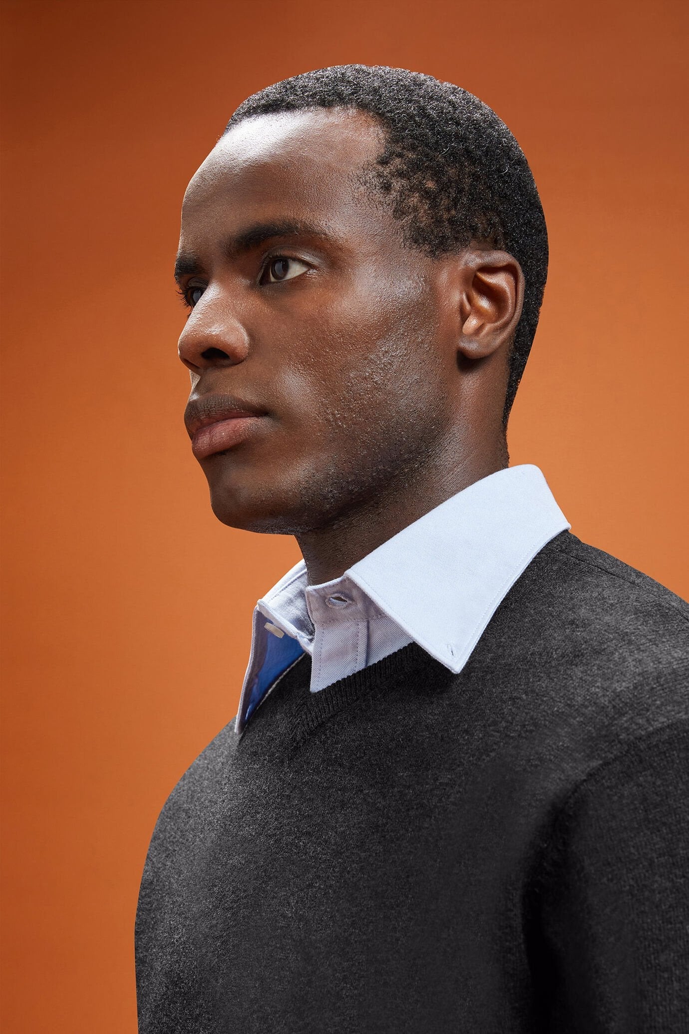 Men's regular fit V-neck jumper in wool and cotton