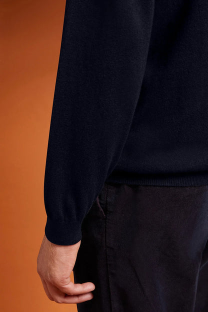 Men's regular fit V-neck jumper in wool and cotton