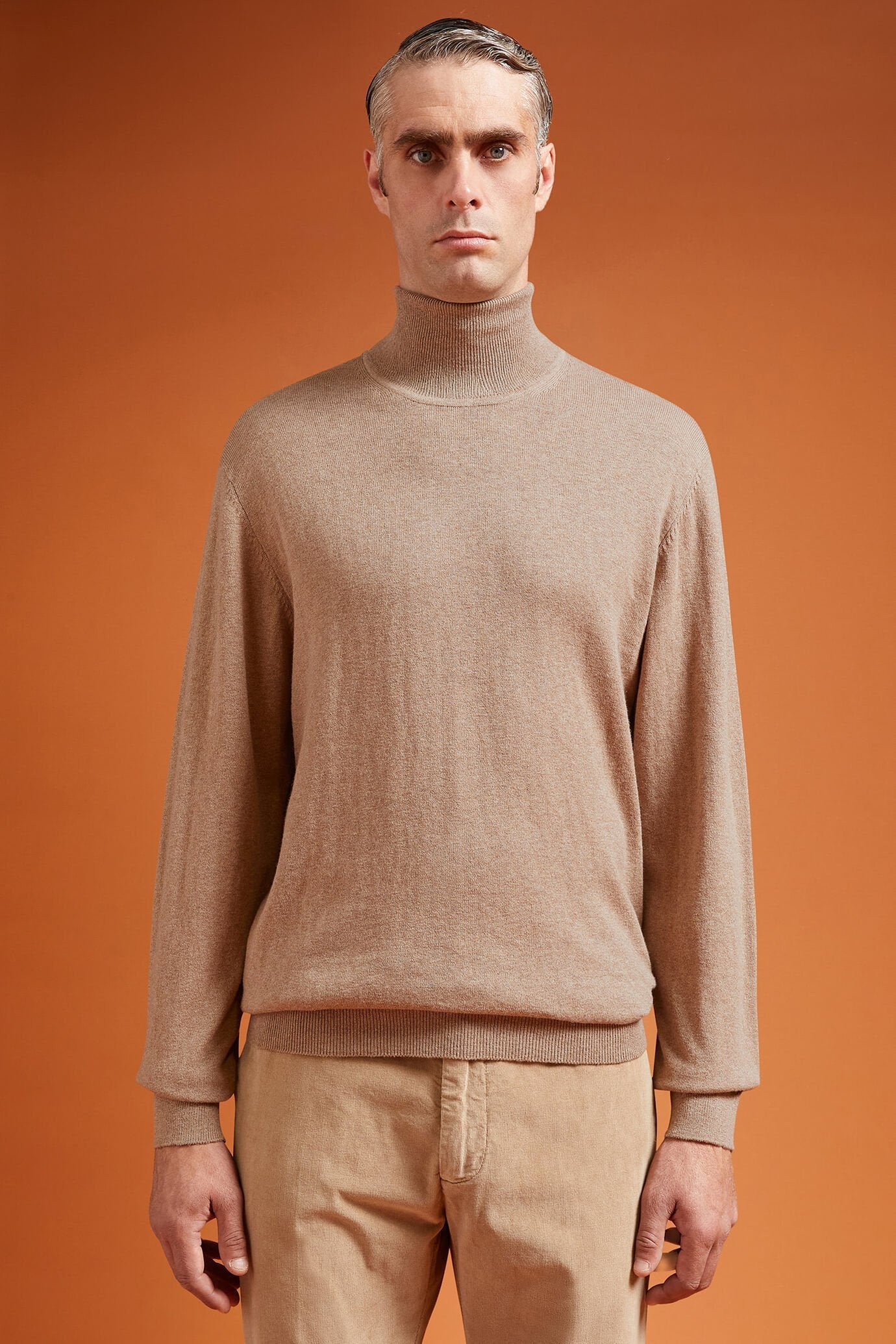 Men's regular fit turtleneck jumper in wool and cotton