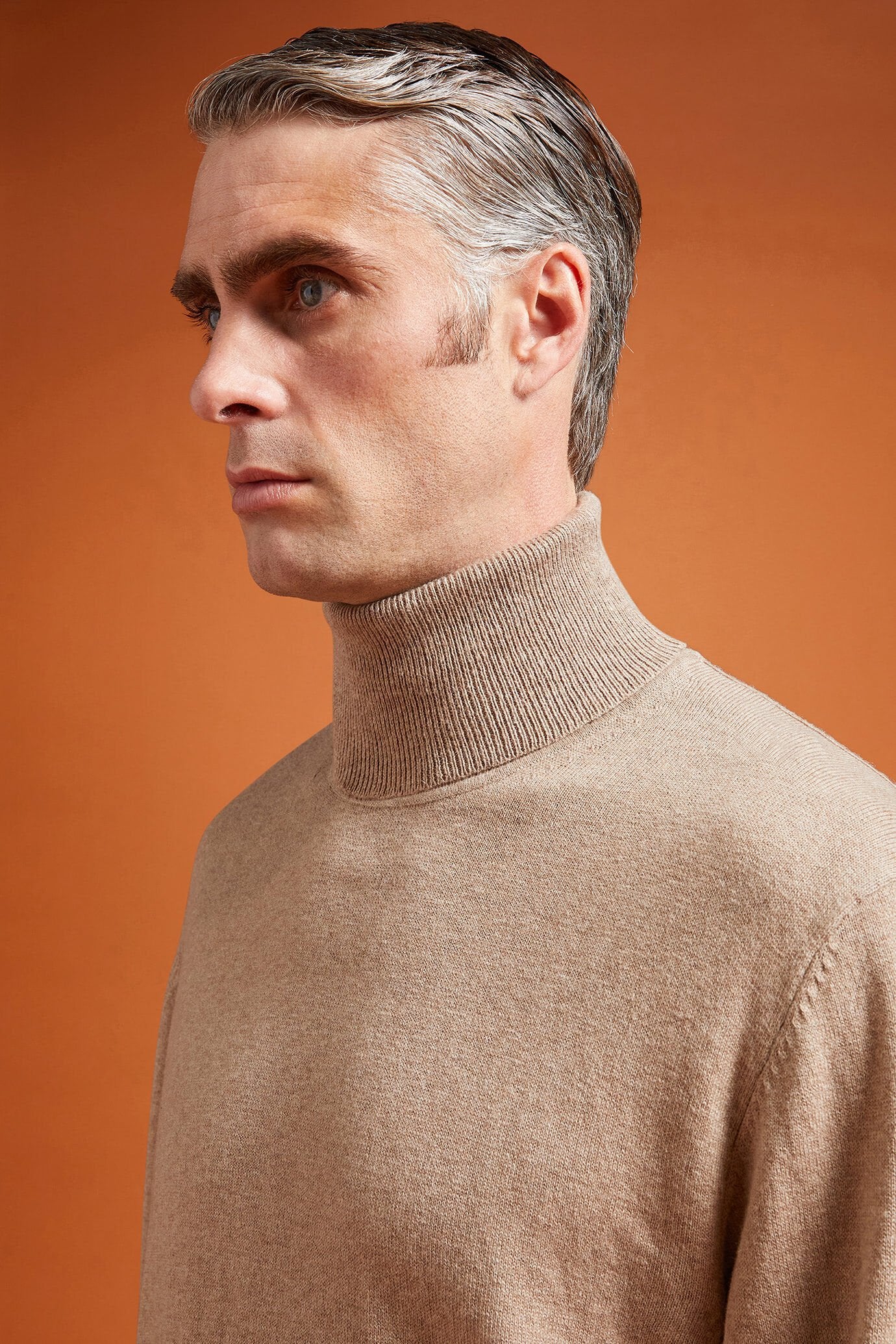 Men's regular fit turtleneck jumper in wool and cotton