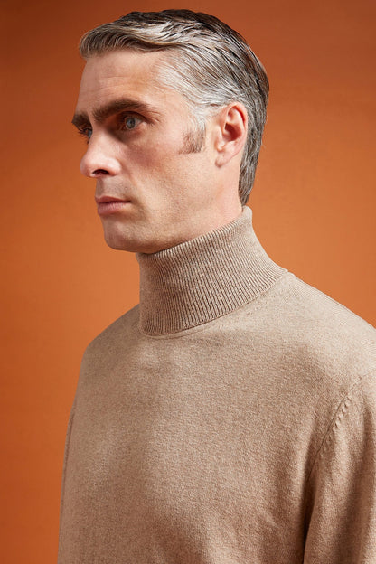 Men's regular fit turtleneck jumper in wool and cotton