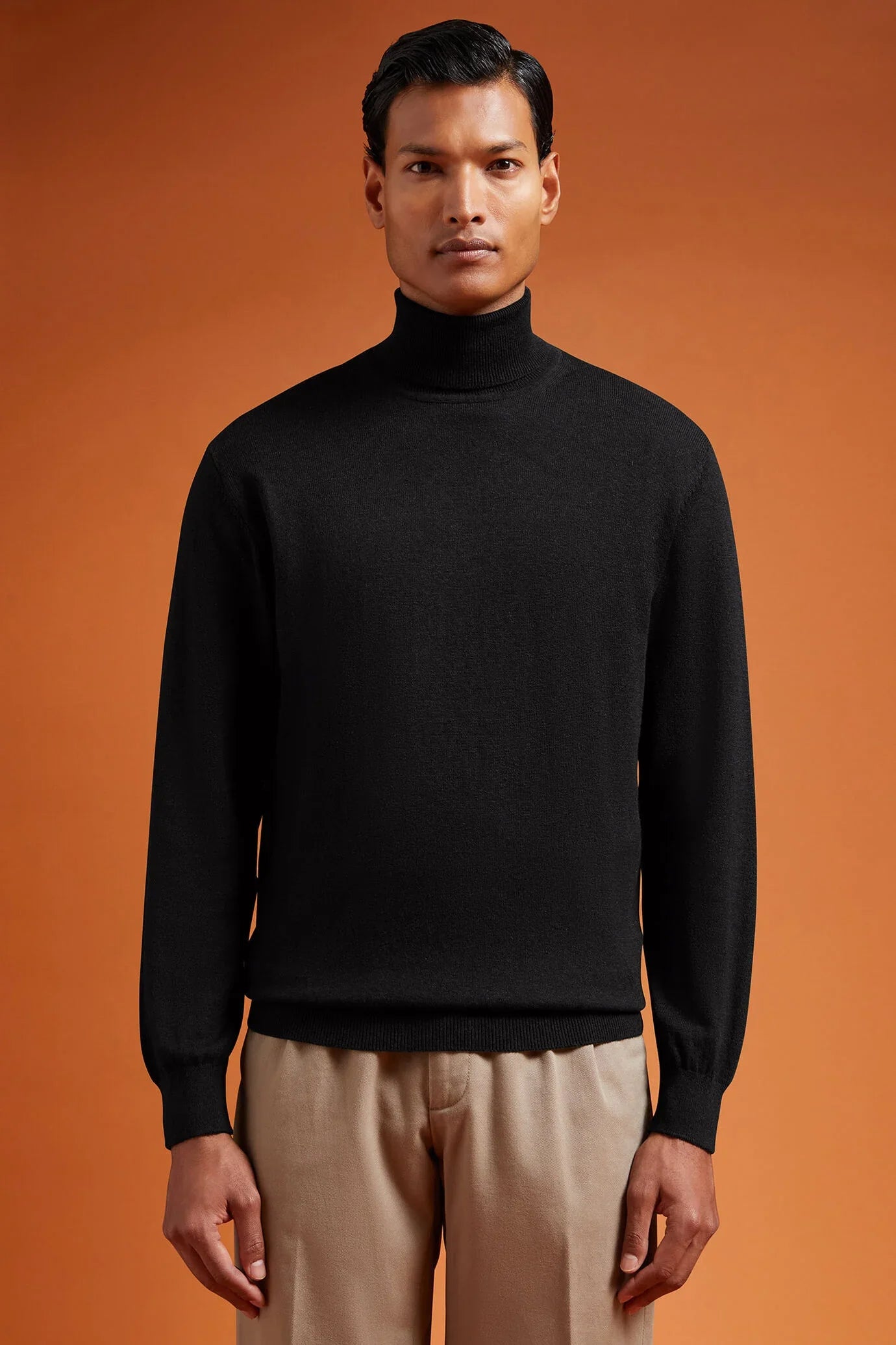 Men's regular fit turtleneck jumper in wool and cotton