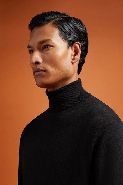 Men's regular fit turtleneck jumper in wool and cotton