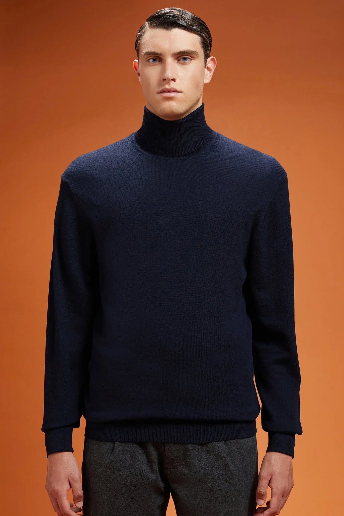 Men's regular fit turtleneck jumper in wool and cotton