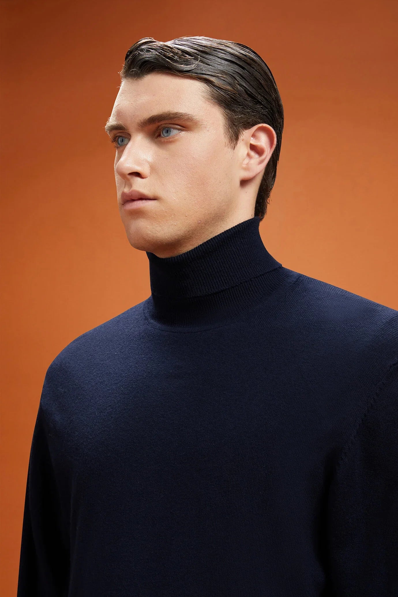 Men's regular fit turtleneck jumper in wool and cotton