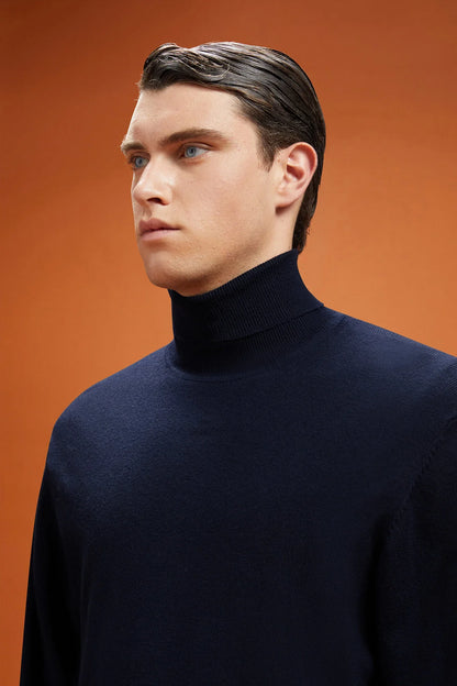 Men's regular fit turtleneck jumper in wool and cotton