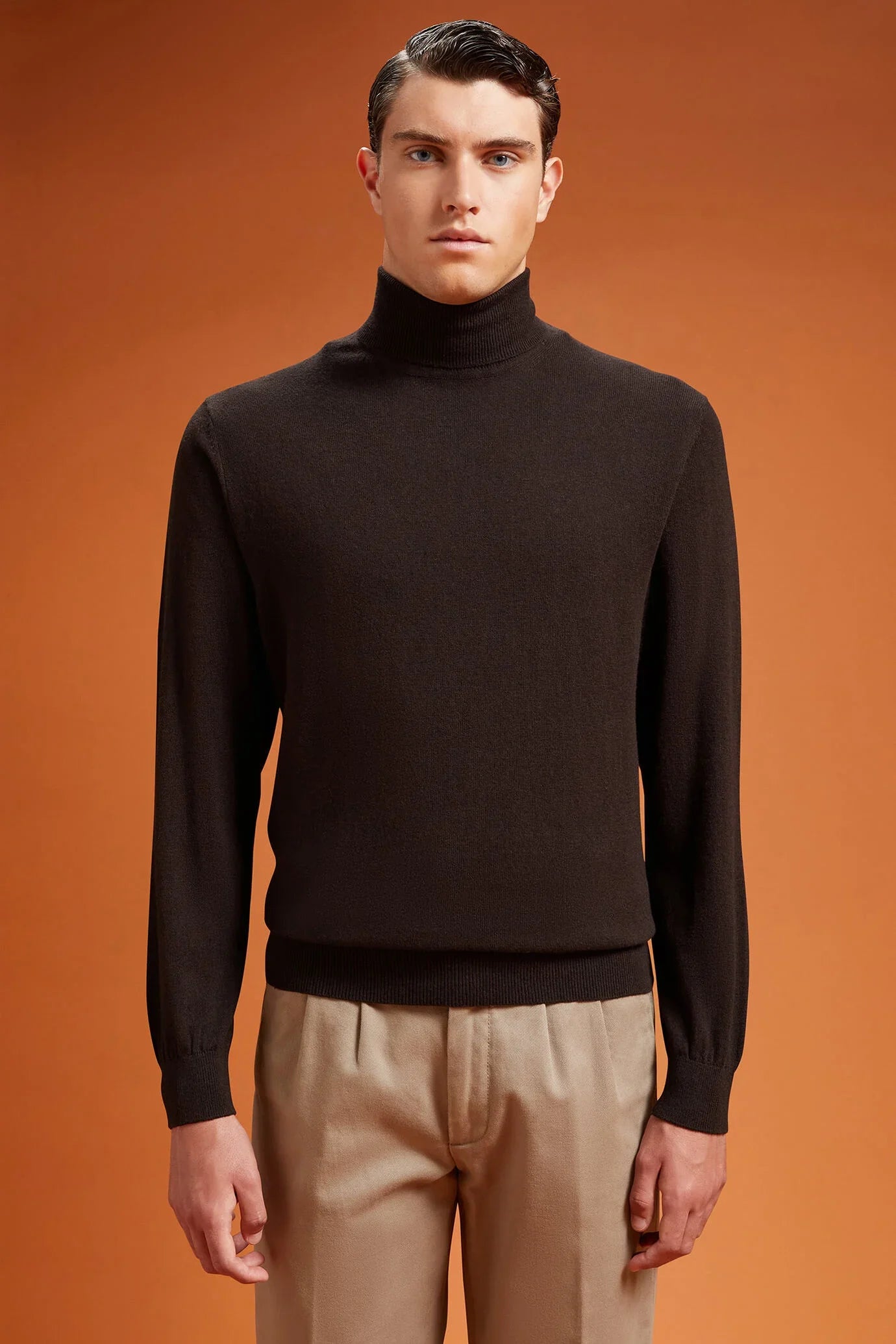 Men's regular fit turtleneck jumper in wool and cotton