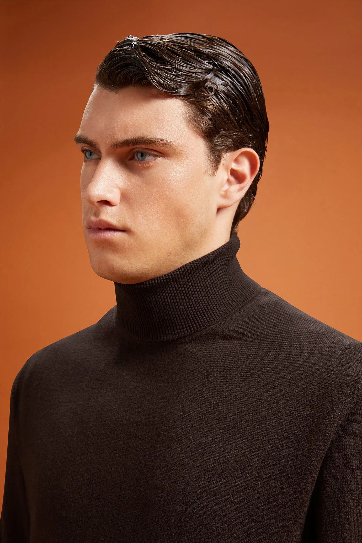 Men's regular fit turtleneck jumper in wool and cotton