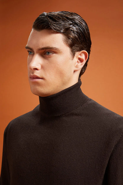 Men's regular fit turtleneck jumper in wool and cotton