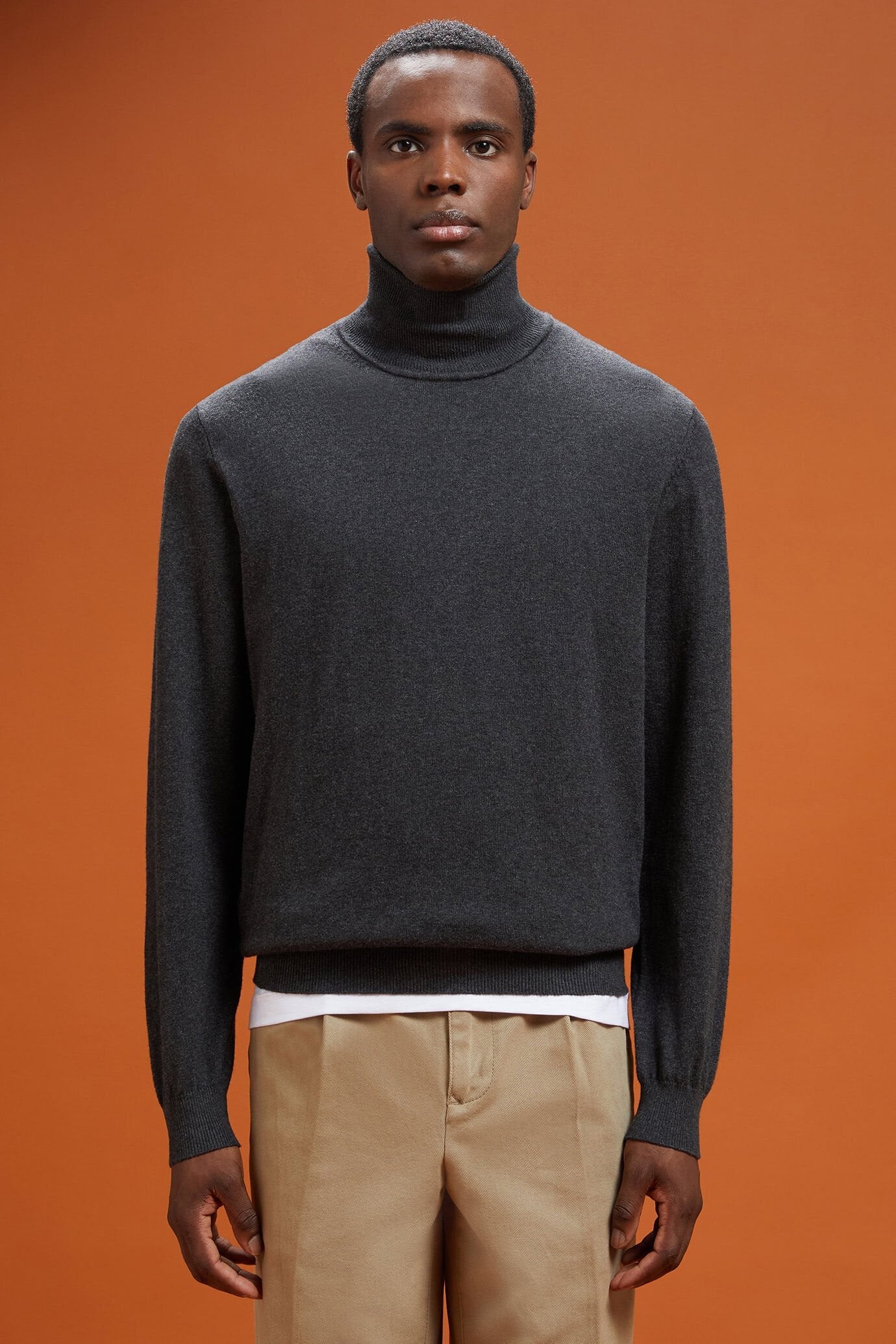 Men's regular fit turtleneck jumper in wool and cotton