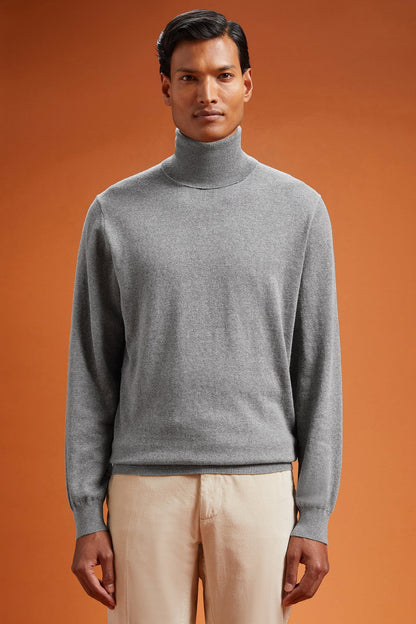 Men's regular fit turtleneck jumper in wool and cotton