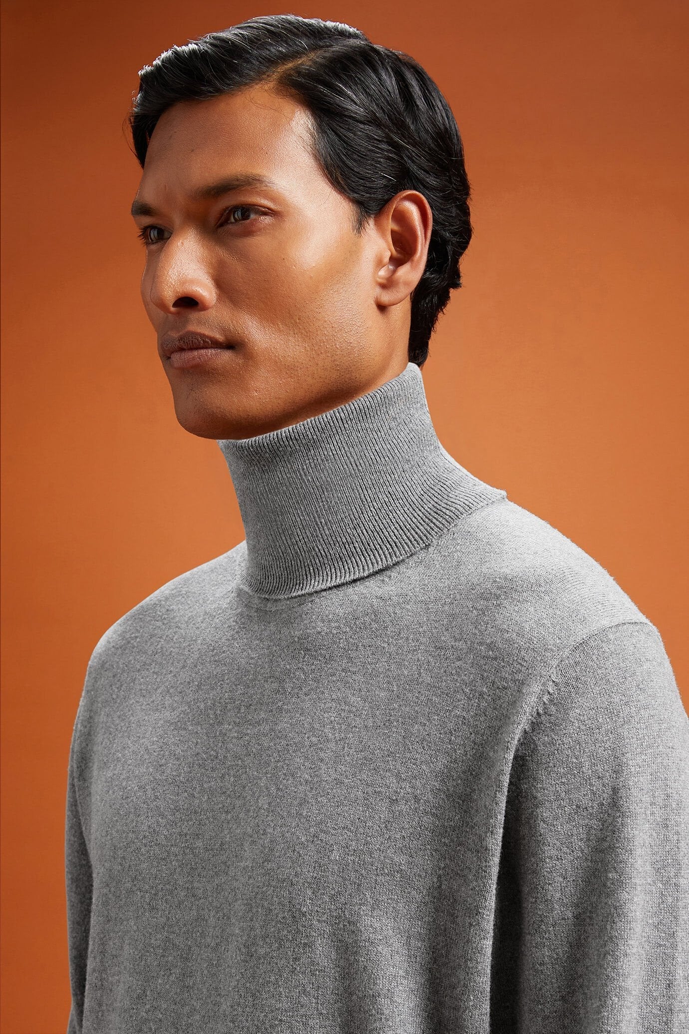 Men's regular fit turtleneck jumper in wool and cotton
