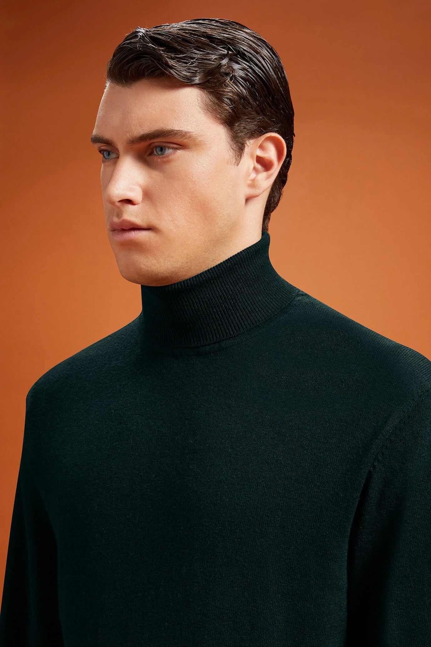 Men's regular fit turtleneck jumper in wool and cotton