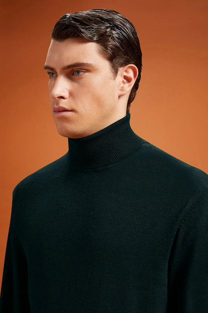 Men's regular fit turtleneck jumper in wool and cotton