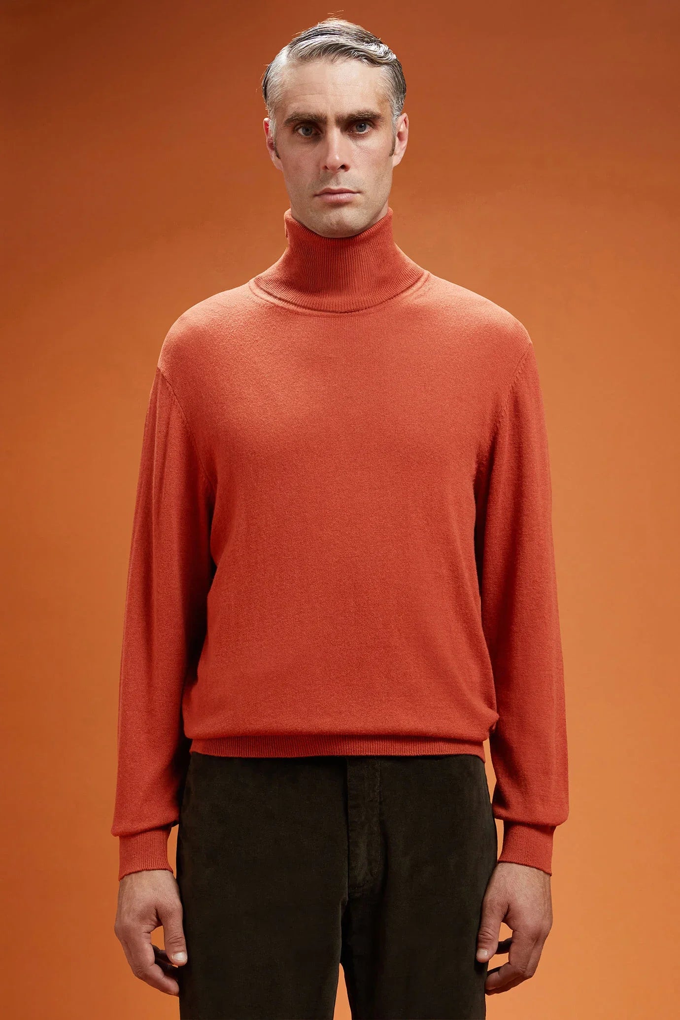 Men's regular fit turtleneck jumper in wool and cotton