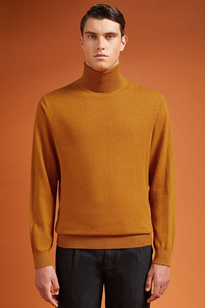 Men's regular fit turtleneck jumper in wool and cotton