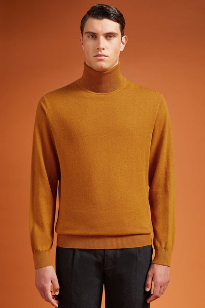 Men's regular fit turtleneck jumper in wool and cotton