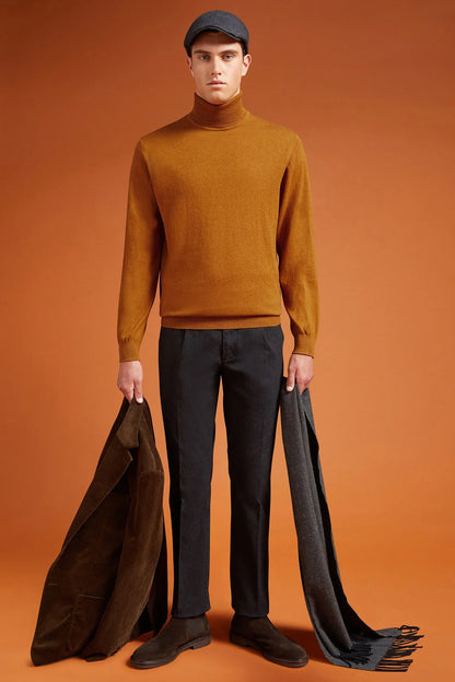Men's regular fit turtleneck jumper in wool and cotton