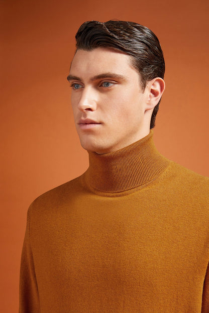 Men's regular fit turtleneck jumper in wool and cotton