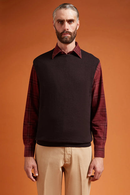 Men's regular fit crew neck tank top in wool and cotton