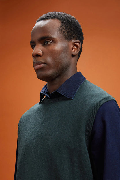 Men's regular fit crew neck tank top in wool and cotton