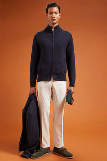 Men's regular fit zipped high neck cardigan in 100% cotton