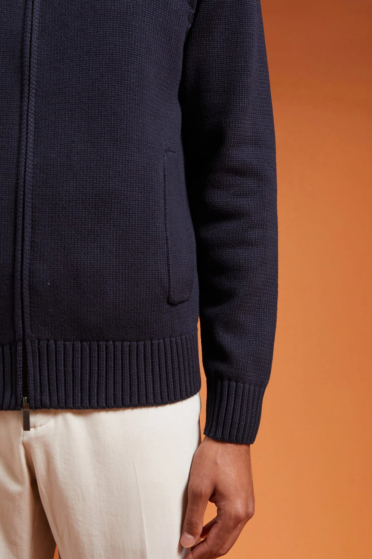 Men's regular fit zipped high neck cardigan in 100% cotton
