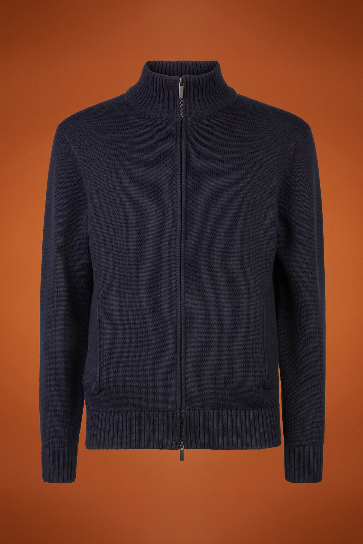 Men's regular fit zipped high neck cardigan in 100% cotton