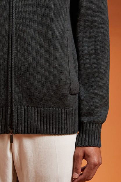 Men's regular fit zipped high neck cardigan in 100% cotton