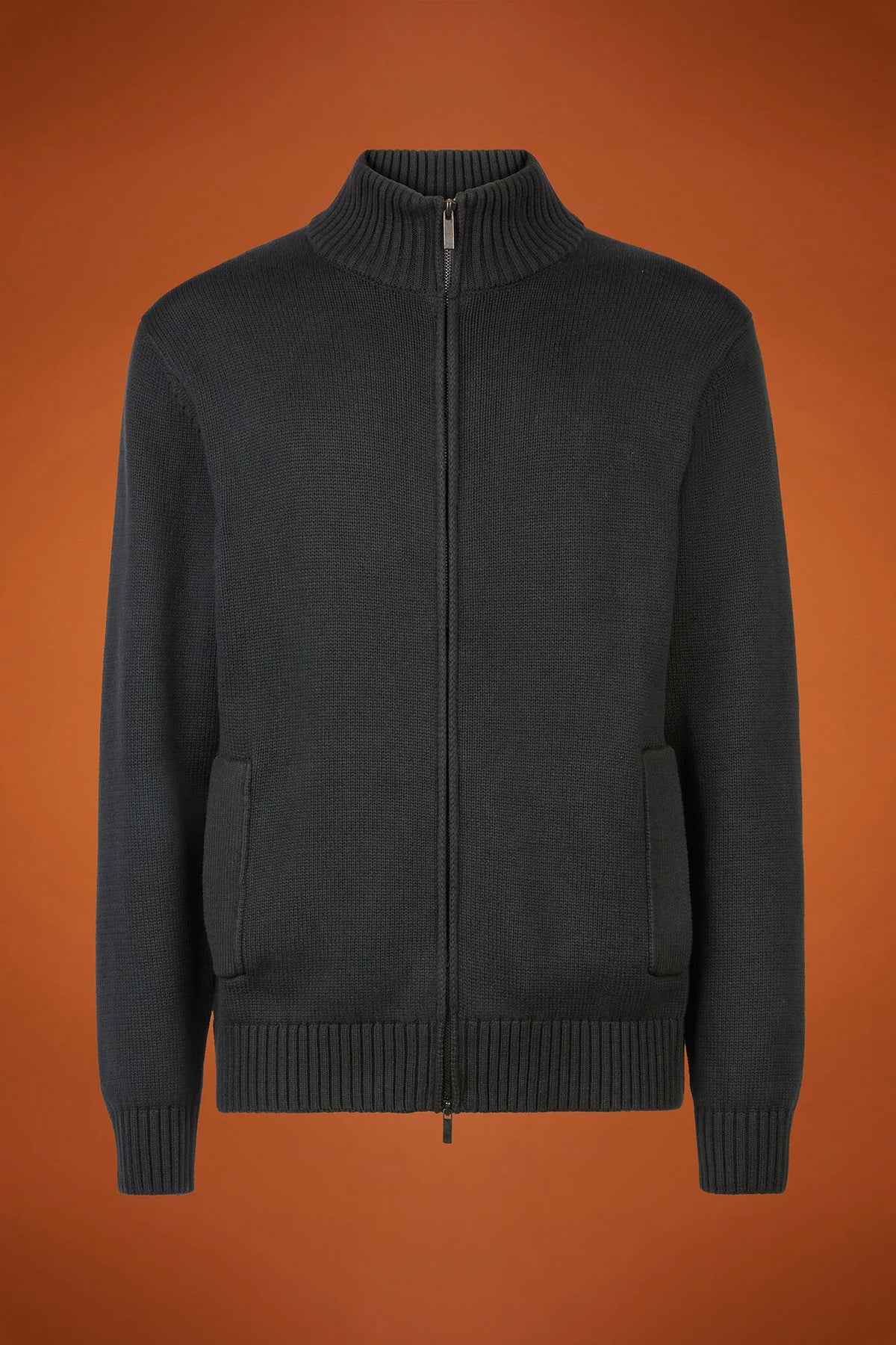 Men's regular fit zipped high neck cardigan in 100% cotton